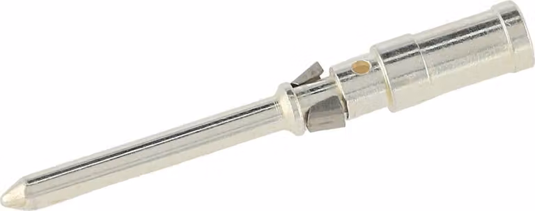 Connettore a crimpare HARTING D, contatto a spillo (M), sezione 1,5 mm², AWG16, colore argento, 1 pezzo. Materiale: lega di rame. Quantità: 1 pezzo