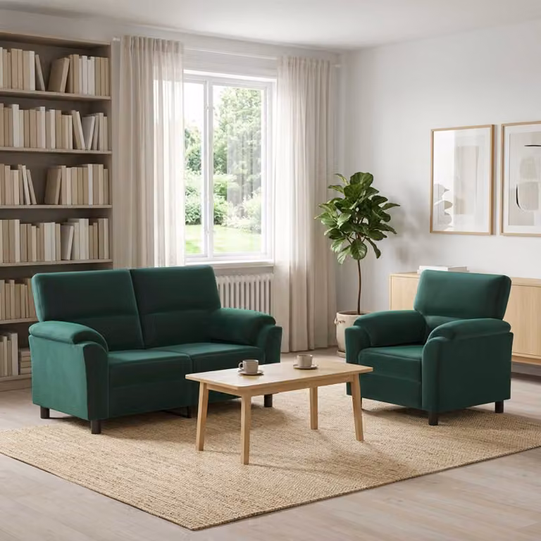 Set di 2 divani moderni vidaXL in velluto verde scuro con struttura in metallo per il tuo soggiorno