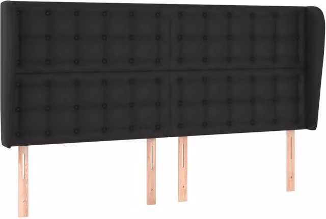 Testata del letto ad orecchio in similpelle nera con struttura in legno di larice, L: 163 cm, P: 23 cm, H: 118/128 cm – 1