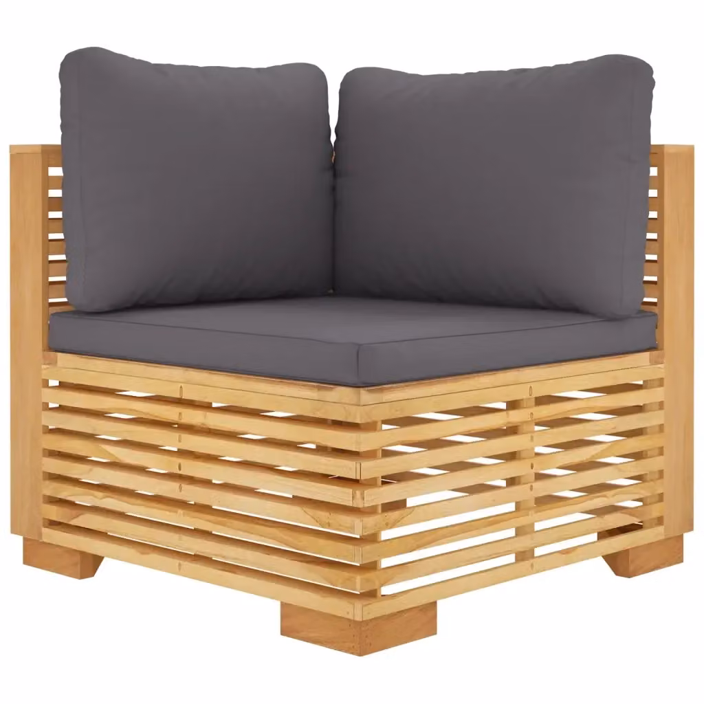Divano Angolare da Giardino vidaXL in Legno di Teak con Cuscini Grigio – 2