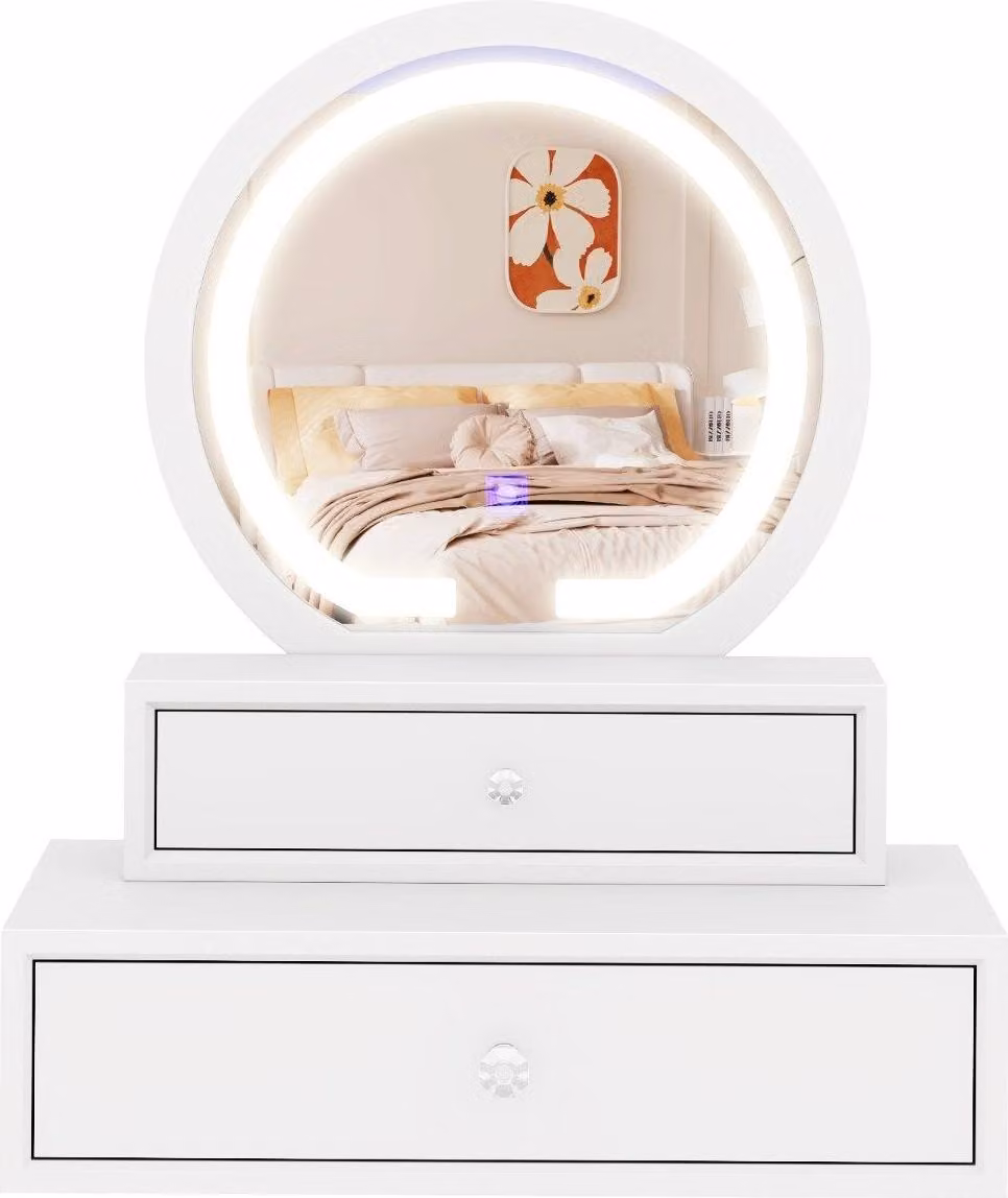 Specchio per il trucco con 2 cassetti, 51x26x59 cm, bianco