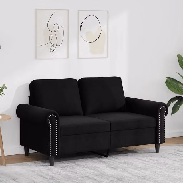 Divano a 2 posti moderno vidaXL in velluto nero con struttura in metallo per il tuo soggiorno L: 152 cm, P: 80 cm, H: 77 cm – 1