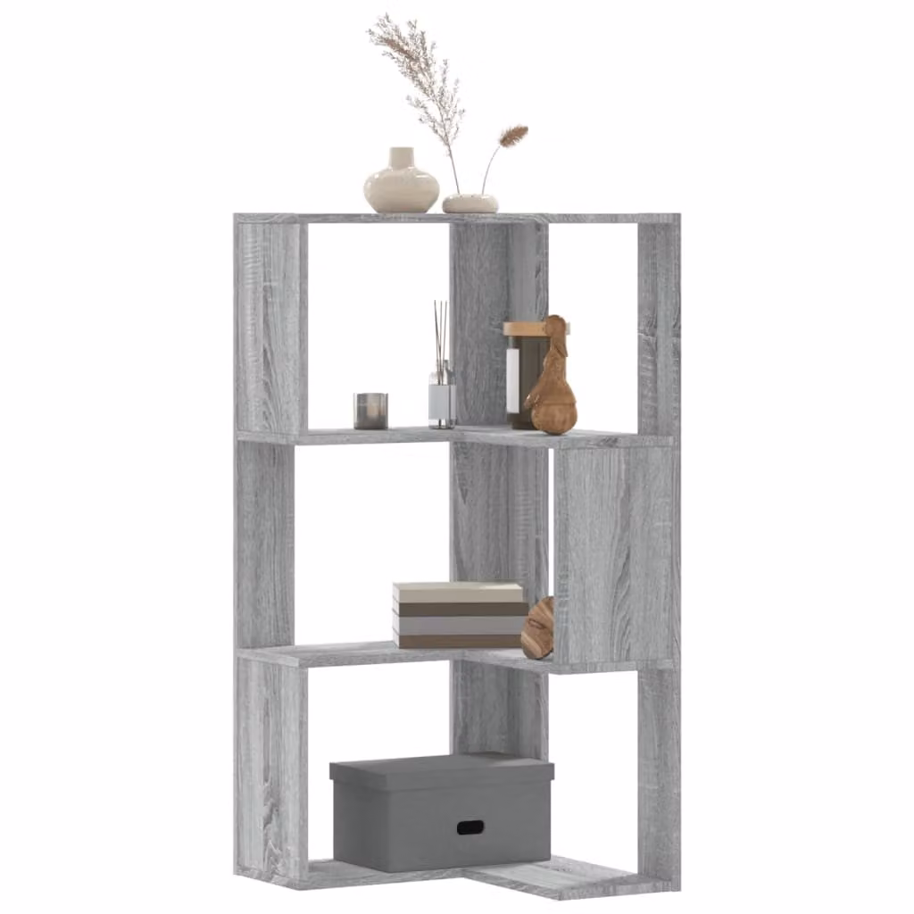 Libreria Angolare vidaXL con 3 Ripiani in Legno e MDF, Grigio, L 50 x P 50 x H 102 cm