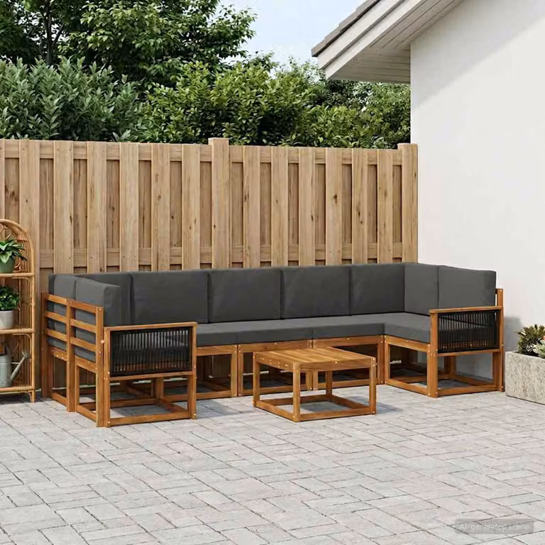Set di divani da esterno vidaXL a forma di L in legno di acacia con cuscini, Antracite e Beige