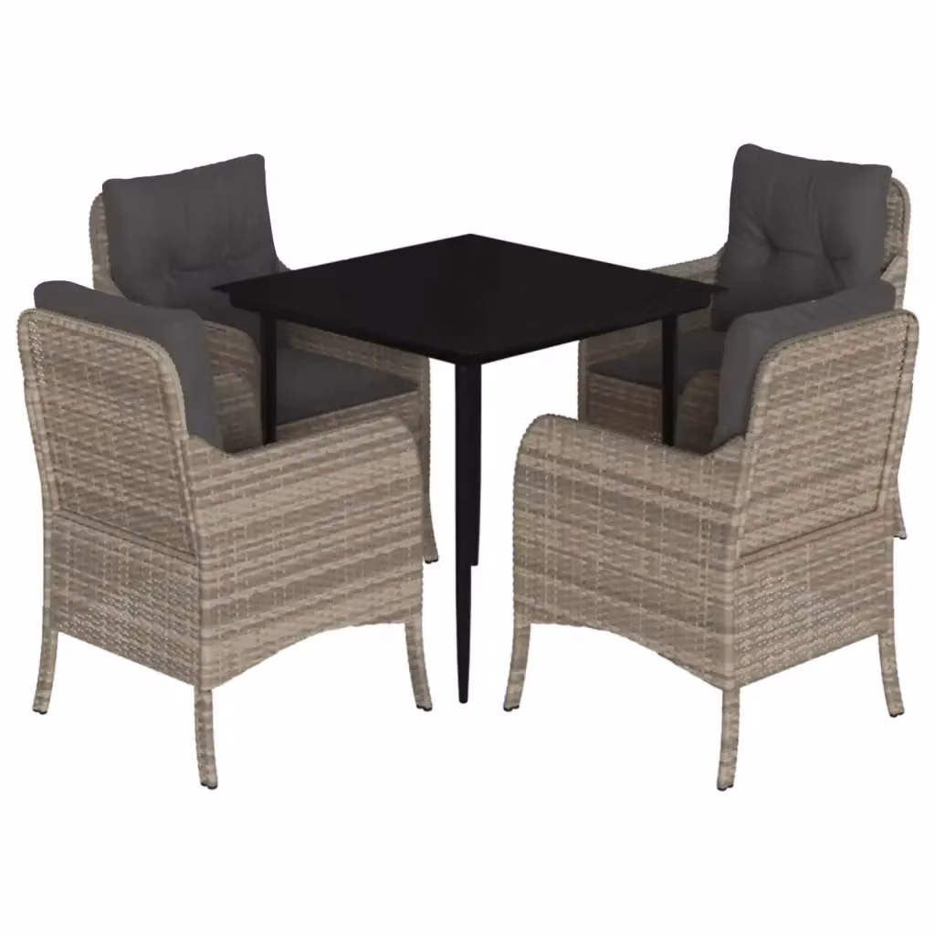 Set Pranzo da Giardino vidaXL in Polyrattan con Cuscini e Tavolo in Vetro, 5 Pezzi, Grigio Antracite – 2