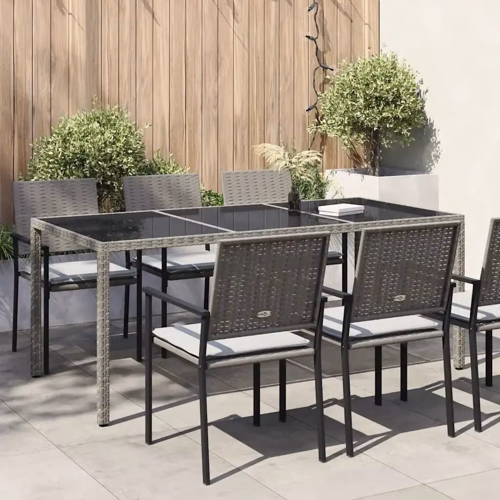 Tavolo da giardino rettangolare in polyrattan e vetro con struttura in metallo, Grigio e Nero, L: 190 cm, P: 90 cm, H: 75 cm – 2