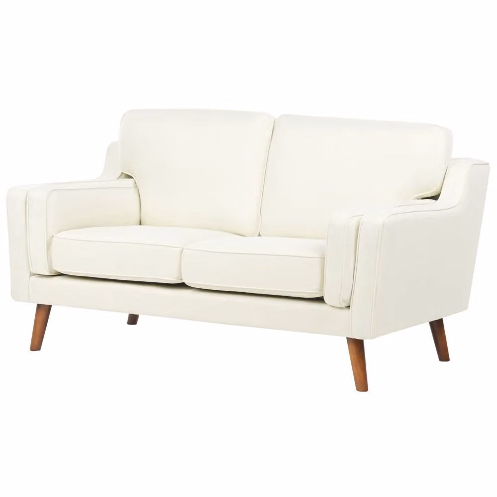 Divano moderno a 2 posti BELIANI in velluto bianco con cuscini coordinati e struttura in legno di quercia oliata L: 150 cm, P: 85 cm, H: 83 cm – 2