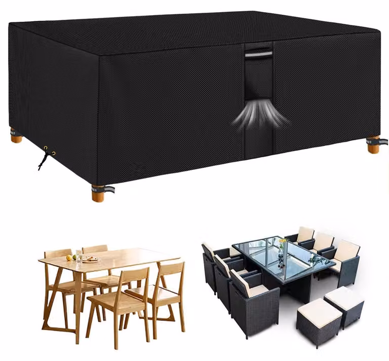 Copertura impermeabile per mobili da giardino, dimensioni 242x162x90 cm, resistente, realizzata in tessuto Oxford PVC 600D, colore nero