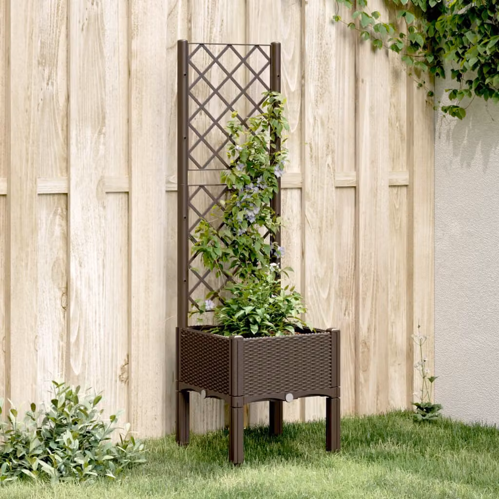 vidaXL Fioriera da Giardino con Traliccio per Piante Rampicanti, Marrone, L/P/H: 40 x 40 x 142 cm