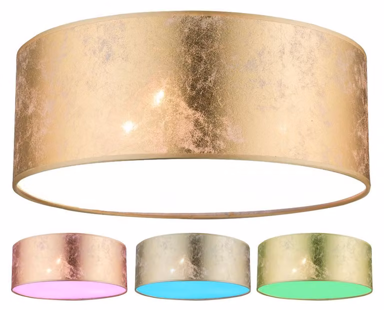 Plafoniera a LED RGB, tessuto, oro, diametro 40 cm