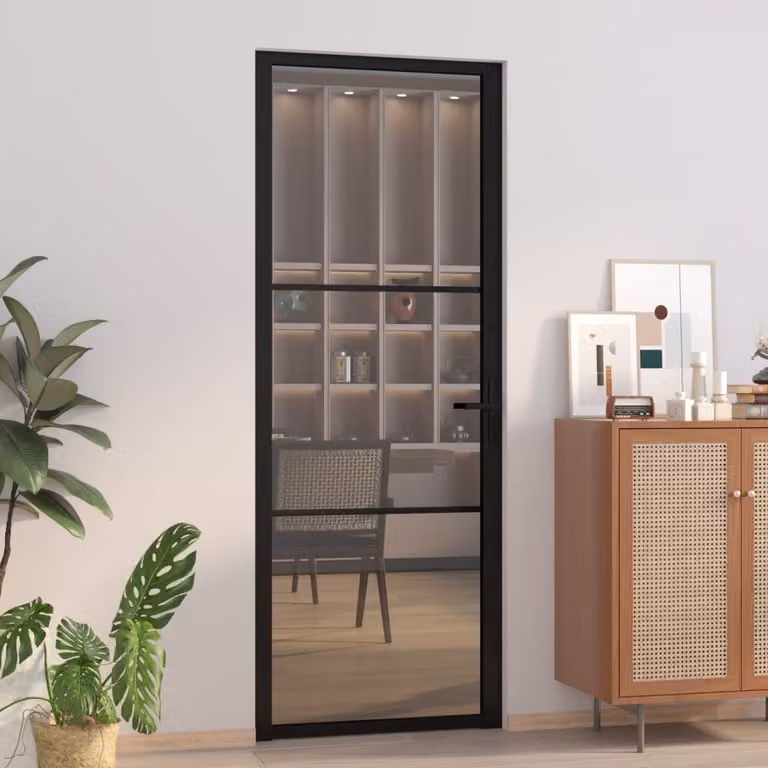 La porta interna di The Living Store 76x201,5 cm in vetro temperato di sicurezza nero e alluminio