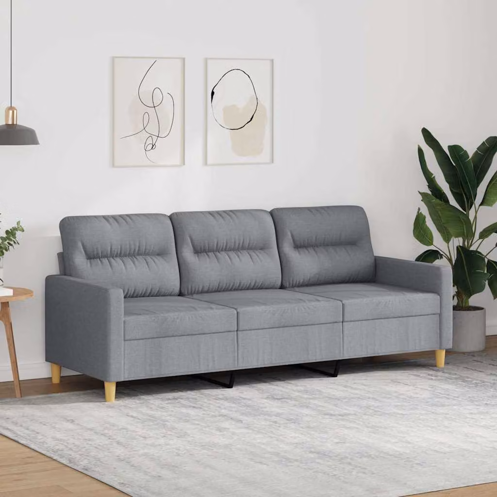 vidaXL Divano a 3 Posti Moderno in Tessuto Grigio con Struttura in Metallo L: 198 cm, P: 80 cm, H: 77 cm