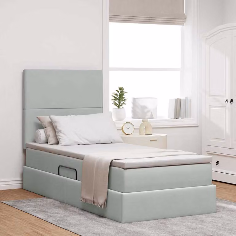 Letto con contenitore e illuminazione LED vidaXL in velluto Grigio Chiaro L 90 x P 200 cm