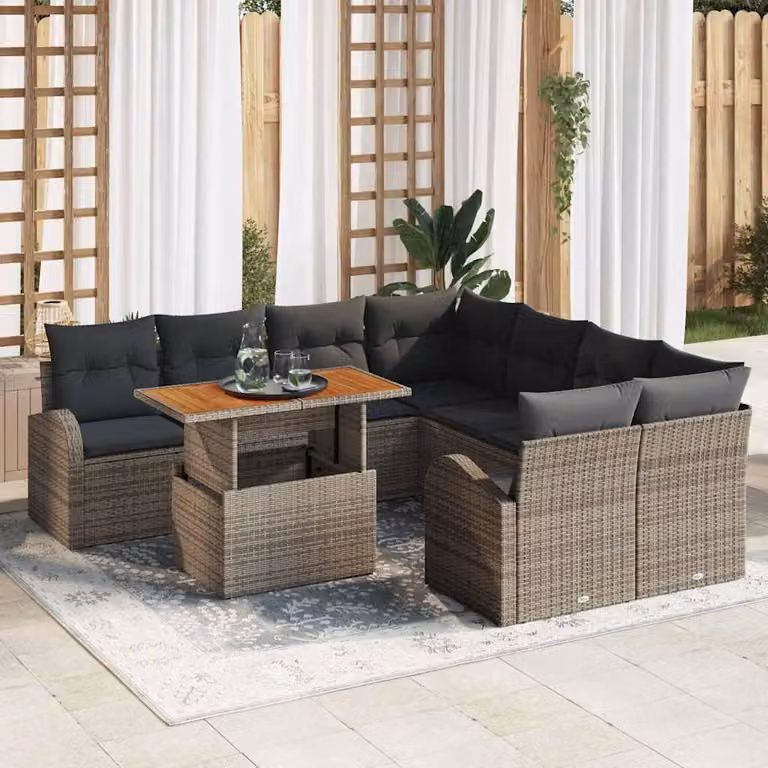 Maison Exclusive - Set da giardino composto da 9 pezzi, divano, colore grigio, materiale: rattan sintetico