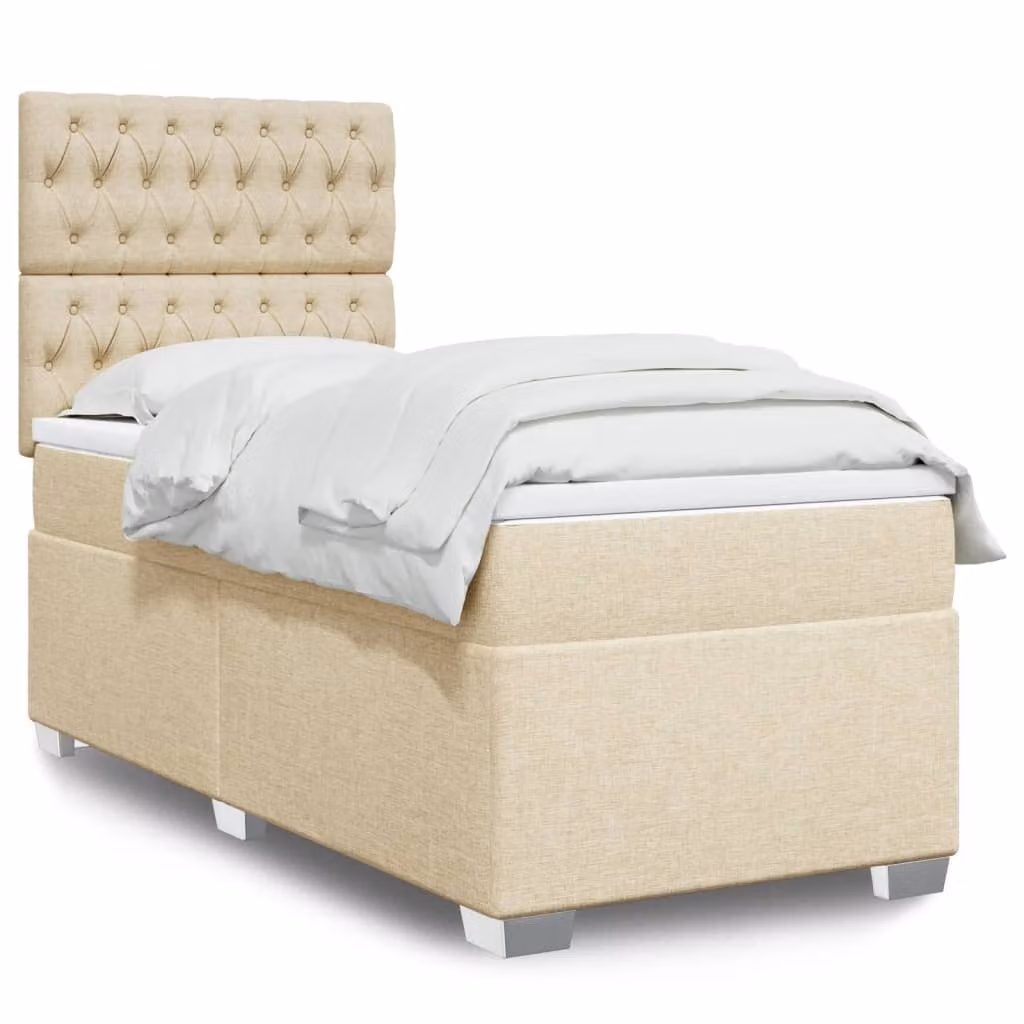 vidaXL Giroletto a Molle con Materasso Ibrido in Tessuto Beige e Bianco L/P/H: 90 x 200 cm
