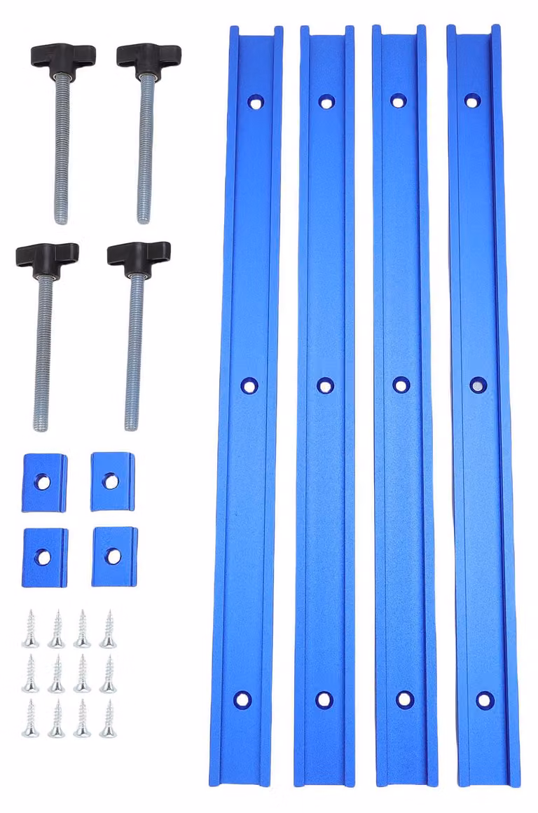 Set di guide per scanalature a T, lega di alluminio, guide da 400 mm e cursore M8 per la lavorazione del legno, piastra di pressatura, tavolo da sega, blu