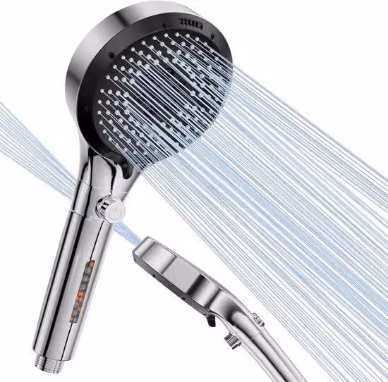 Soffione doccia a risparmio idrico con filtro, 6 tipi di getto, acqua dura