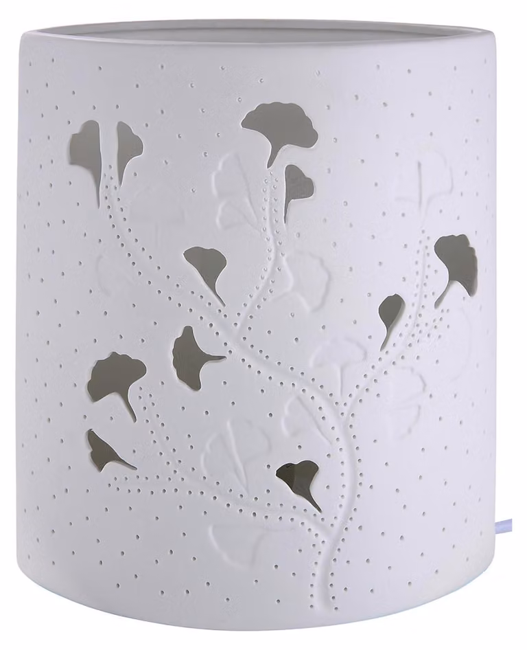 Gilde Tischleuchte, "Ginkgo", Ginkgomotiv, Porzellan, weiß, VE 1, L. 9 cm, B. 17 cm, H. 20 cm 32194 4063387321942