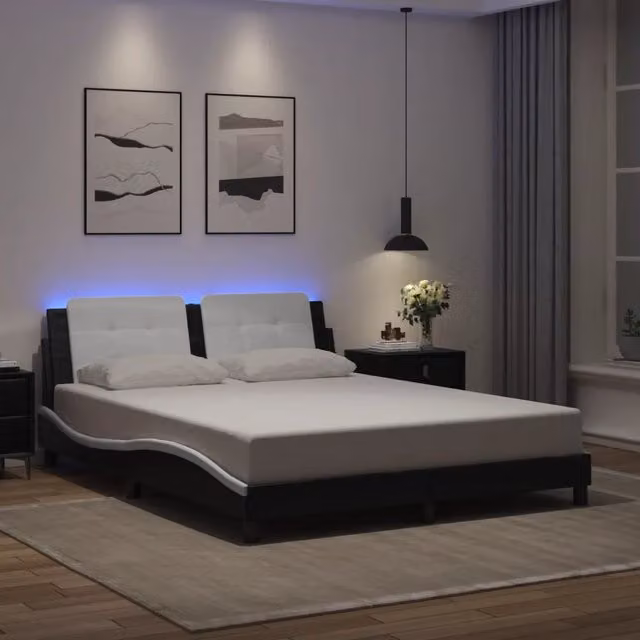 Letto con illuminazione LED e porta di ricarica USB vidaXL, Nero e Bianco, 160 x 200 cm
