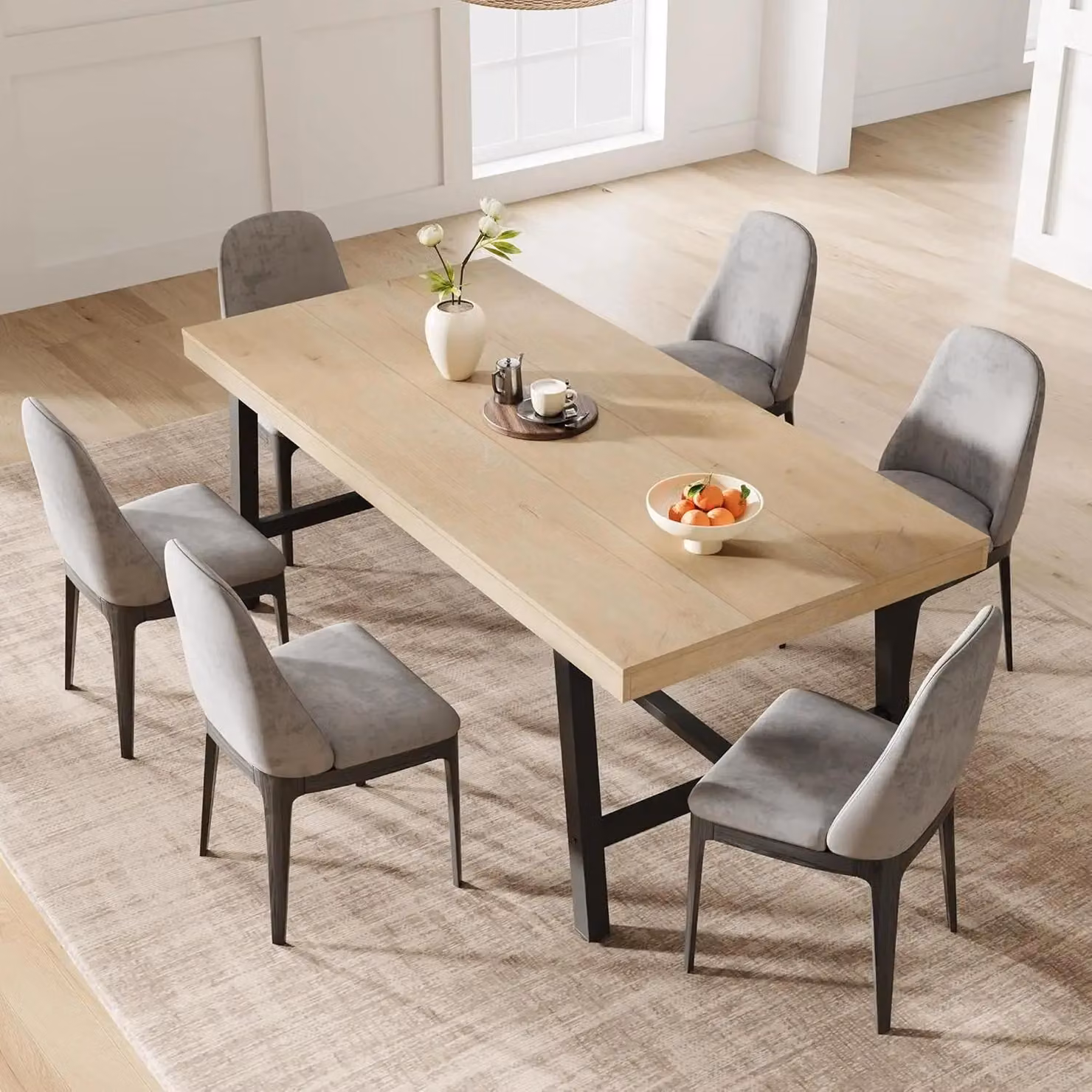 Tavolo da soggiorno, tavolo da cucina - Tavolo rettangolare da 180 cm - Per 6-8 persone - Design moderno in stile industriale - Lunghezza fissa - Struttura in legno - Legno naturale