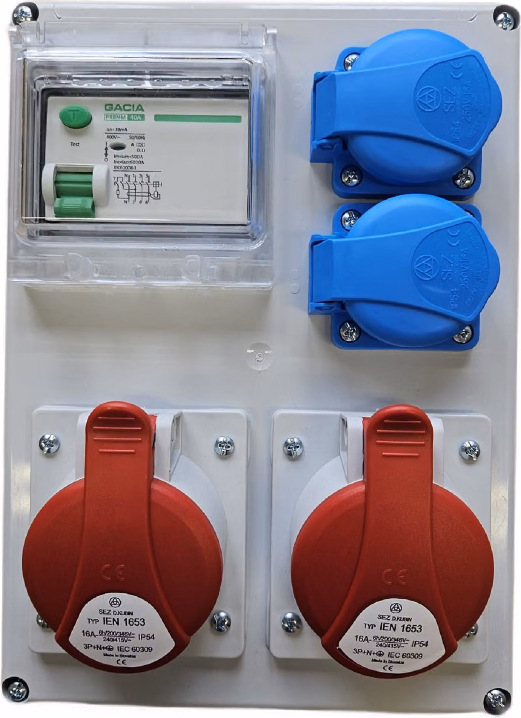 Distributore a muro CEE 2x16 A 2x230 V con fusibili e interruttore differenziale ROS-I1601A/S 99V-2