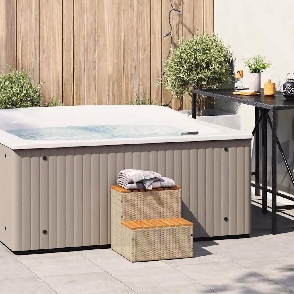 vidaXL Bordo per Vasca Idromassaggio Beige Polyrattan&Massello Acacia