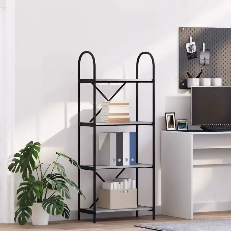 Libreria moderna vidaXL a 4 livelli in metallo e MDF, L 60 cm x P 30 cm x H 146 cm, disponibile in nero o grigio
