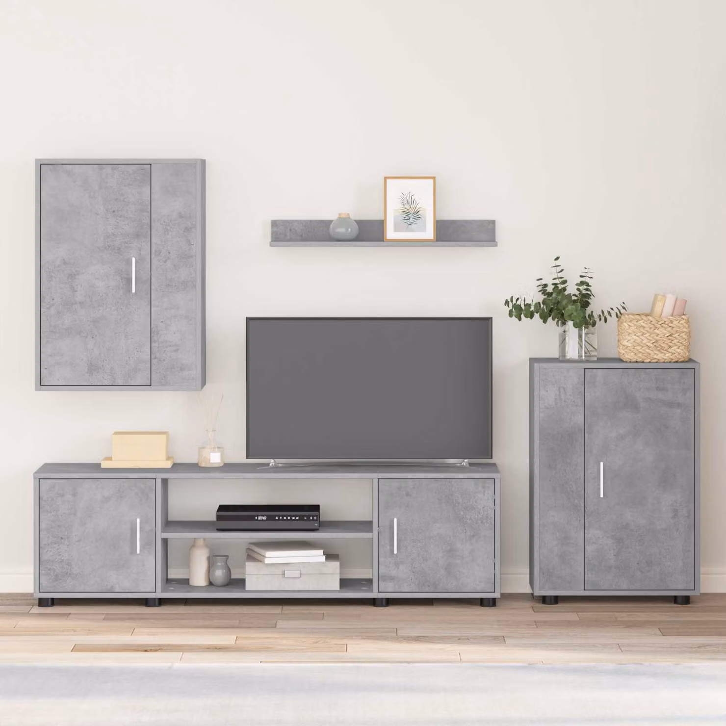 Set mobile TV moderno vidaXL in legno e MDF Grigio cemento con montaggio a parete
