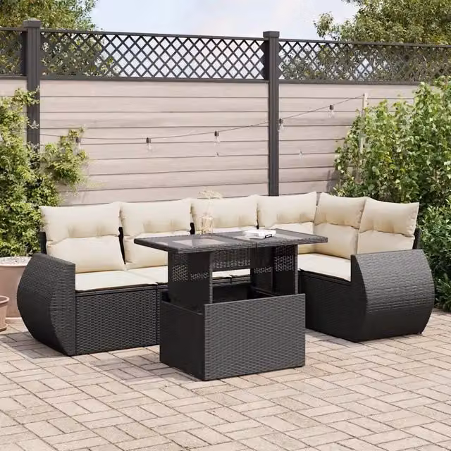 Set Divano da Giardino 6 pz con Cuscini Nero in Polyrattan 3326637