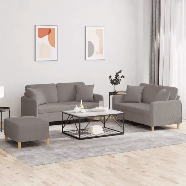 Set di Divani 3 Pezzi vidaXL in Tessuto con Cuscini, Colore Grigio e Beige per Soggiorno Moderno – 1