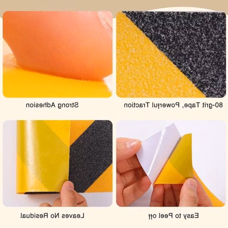Nastro antiscivolo in PVC nero e giallo – Nastro di segnalazione impermeabile, 50 mm x 5 m, per sicurezza e aderenza