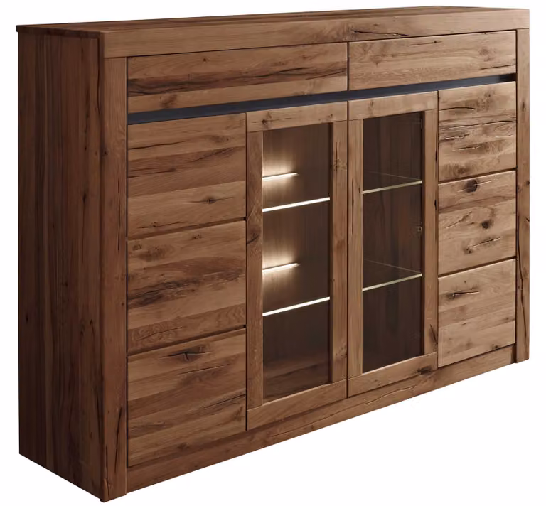 MASSIVMOEBEL24 | Credenza in legno di quercia selvatica / cerro 155x43x115 oliato marrone MONTREUX #353
