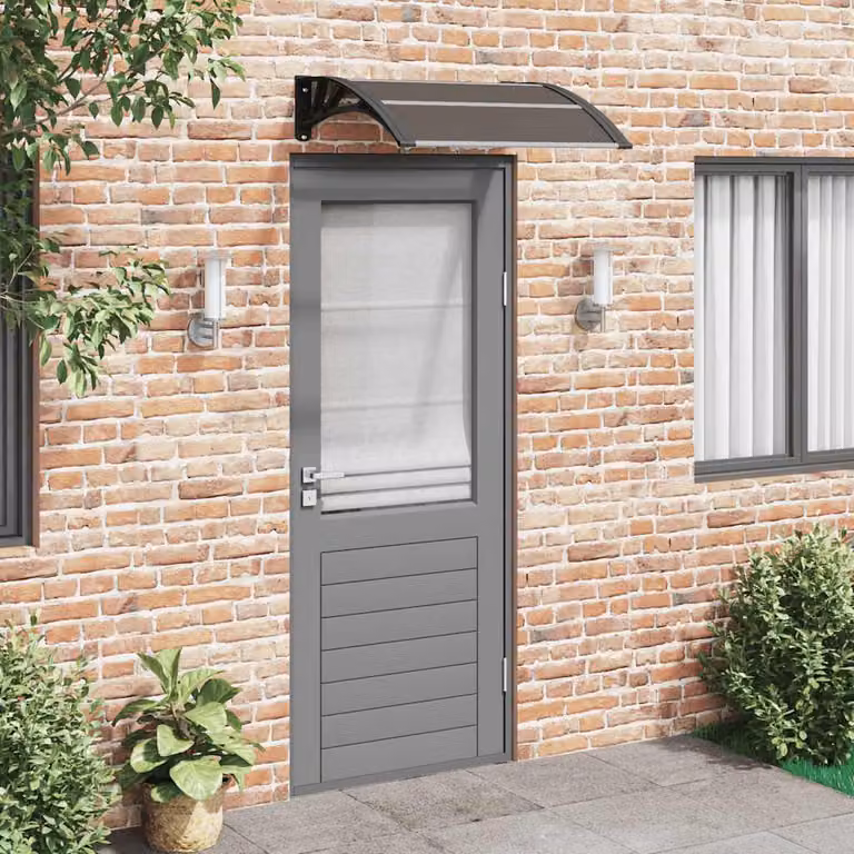 Pensilina per porta vidaXL in policarbonato e alluminio, colore nero o grigio, L: 80 cm x P: 75 cm