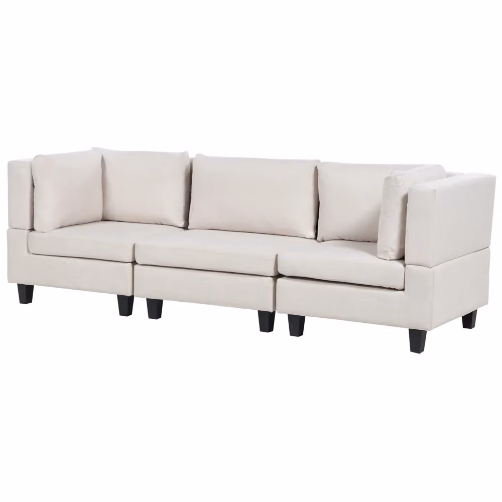 Divano modulare Beliani a 3 posti in tessuto beige con schienale imbottito e struttura in legno L: 228 cm, P: 76 cm, H: 72 cm – 2
