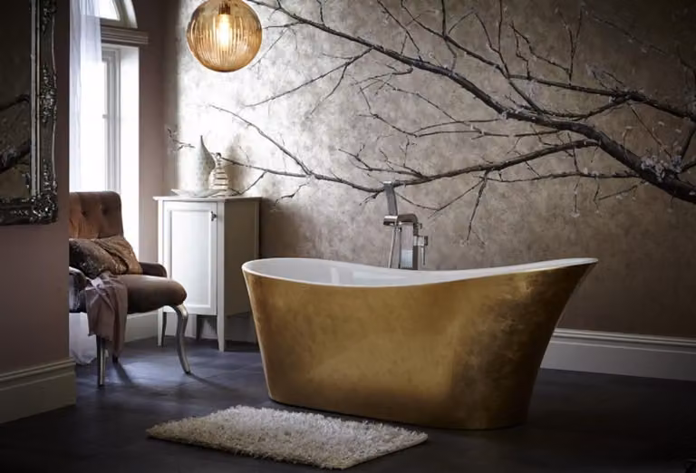 Vasca da bagno freestanding in stile Art Déco, marca Casa Padrino, finitura oro, 1710 mm - Vasca da bagno freestanding, stile retrò, vintage, Art Nouveau