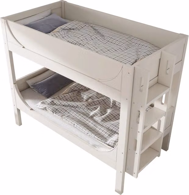 Letto a castello separabile 90x200 cm in legno e metallo; bianco; con scala reversibile
