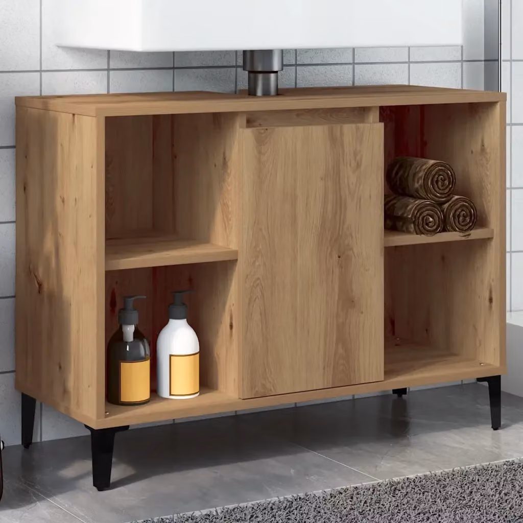 Mobile Lavabo Moderno Design In in Rovere Marrone con Ante a Battente, L: 80 cm, P: 33 cm, H: 60 cm – 2