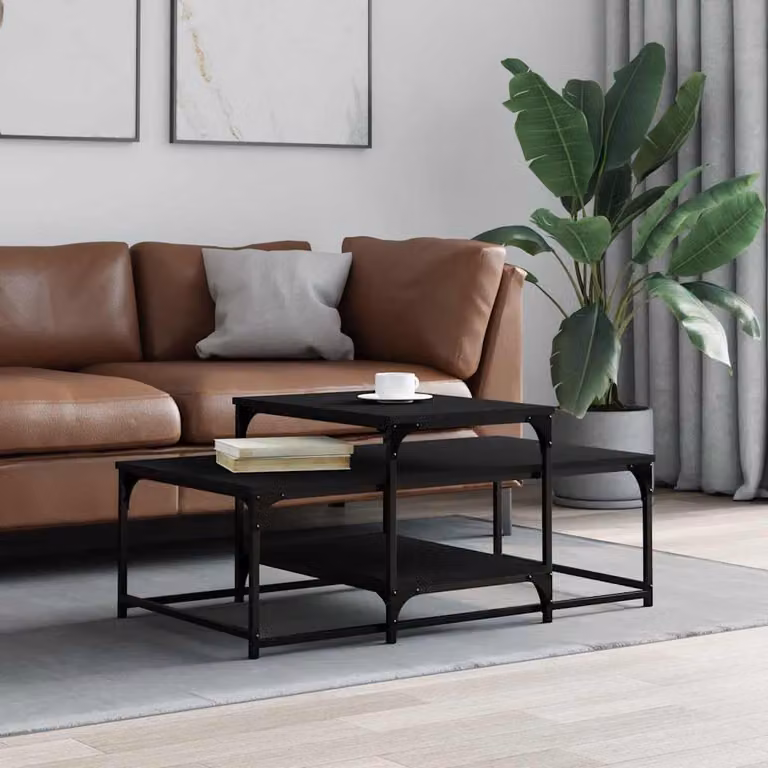 vidaXL Tavolino da Salotto Moderno Nero in Legno Multistrato L: 102 cm, P: 60 cm, H: 45 cm