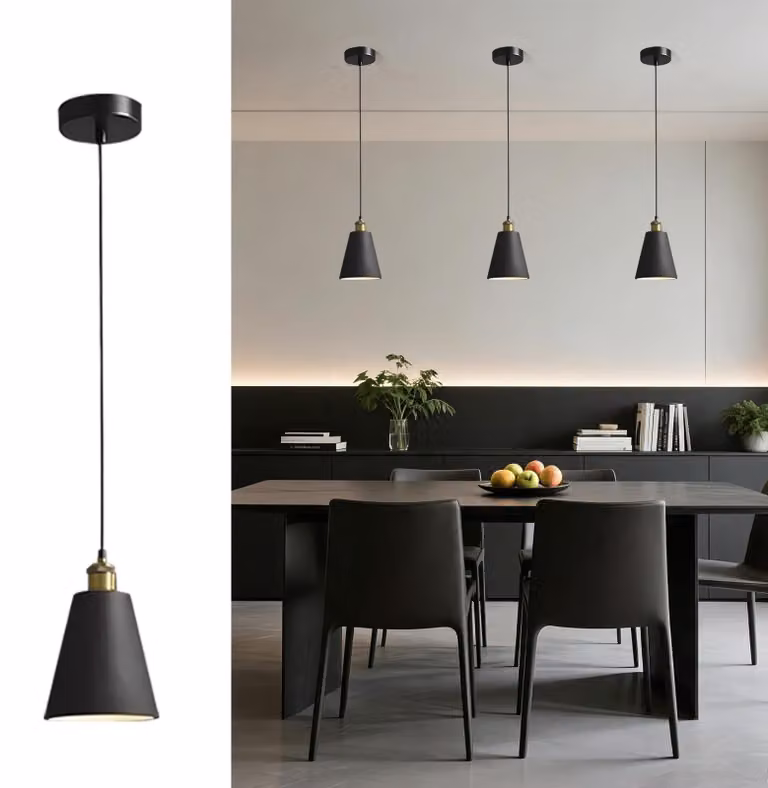 Lampada a sospensione, nera, attacco E27, regolabile, altezza 150 cm, design moderno