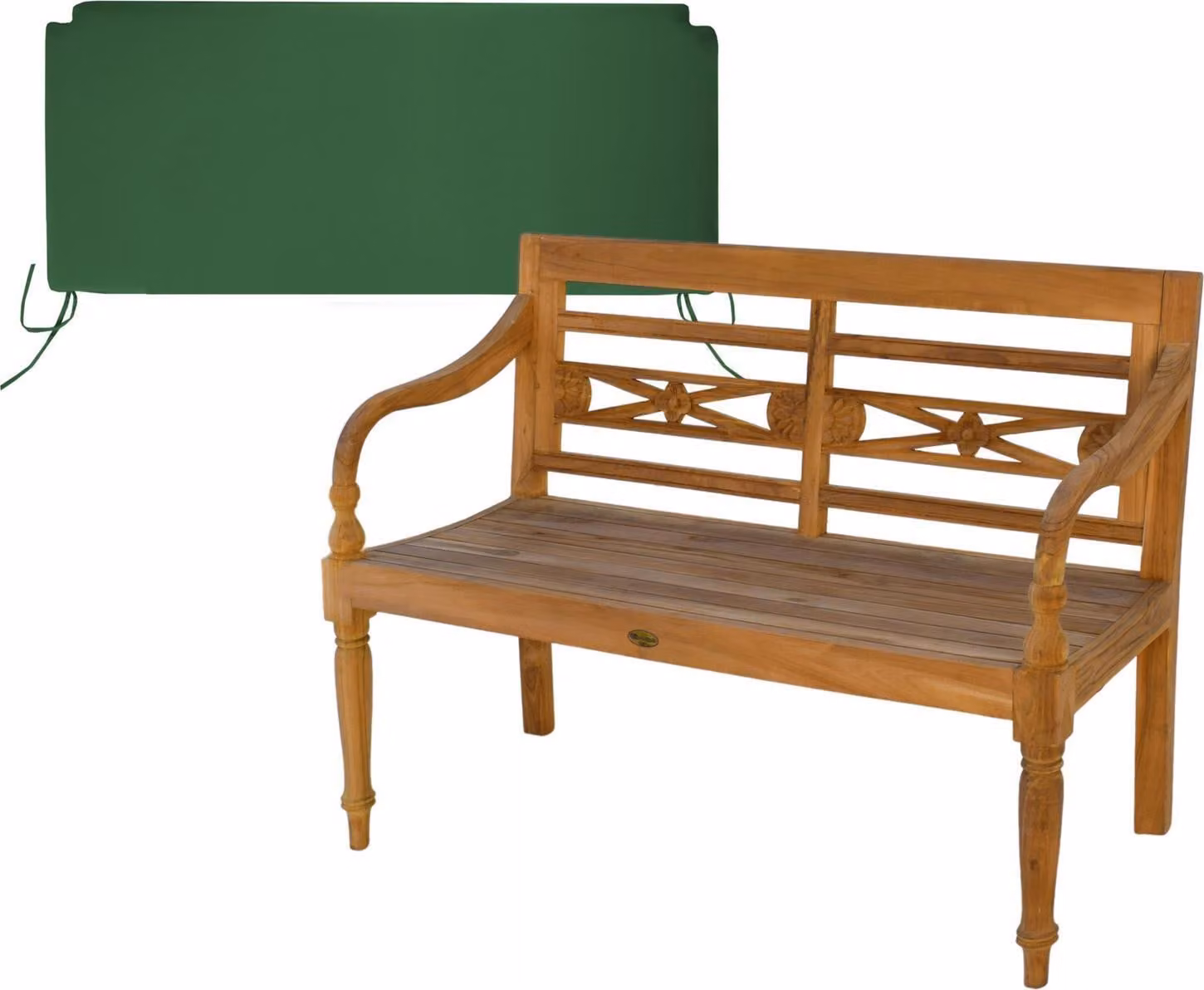 Teakholz Bank Classic 120cm Massivholz Wetterfest + Sitzkissen Grün