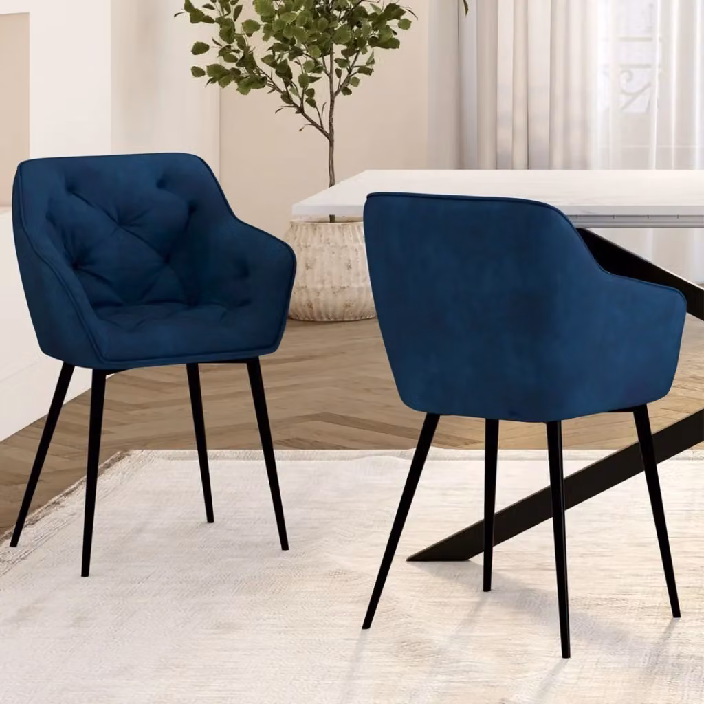 Set di 2 sedie da pranzo LYA IDMarket in velluto blu petrolio con struttura in metallo e braccioli – 2