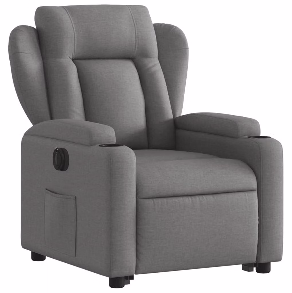 Poltrona reclinabile elettrica, color grigio scuro - rivestita in tessuto con sistema di sollevamento motorizzato - capacità di carico: 110 kg