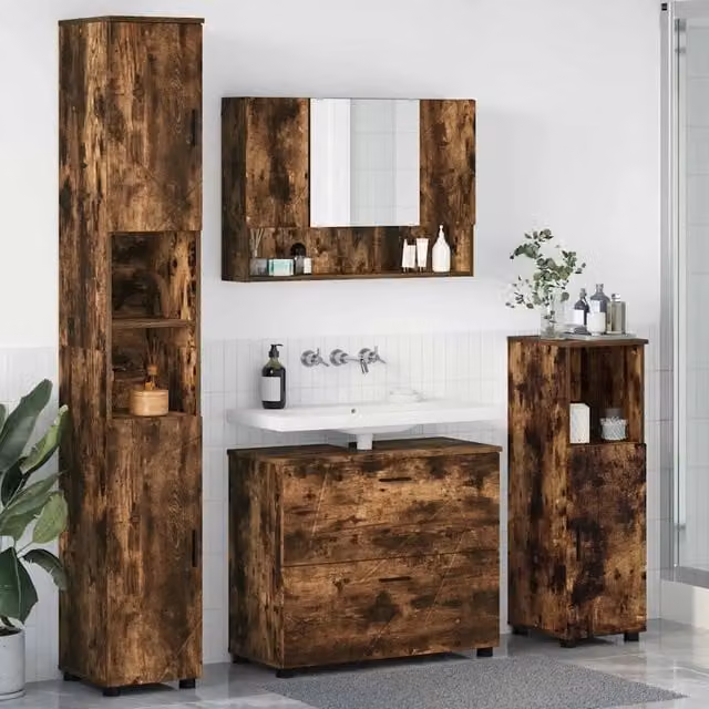 Set di mobili per il bagno 4 pz Rovere fumé 35 x 30 x 192 cm 3393048
