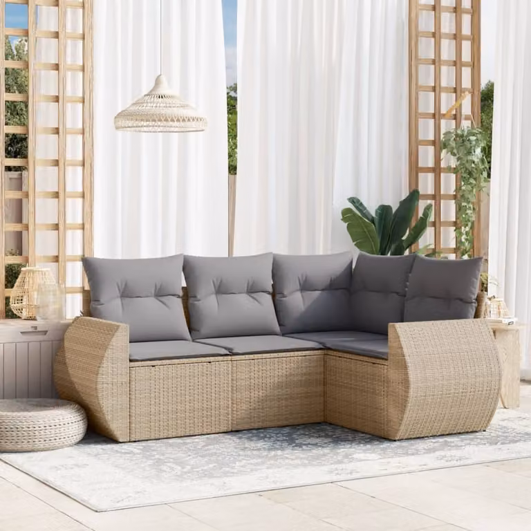 vidaXL Set Divano da Giardino a L con Cuscini Beige e Struttura in Metallo e Polyrattan