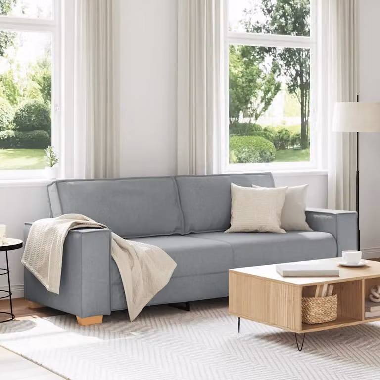 Divano a 3 posti moderno vidaXL in tessuto grigio con cuscini, L: 220 cm, P: 78 cm, H: 84 cm