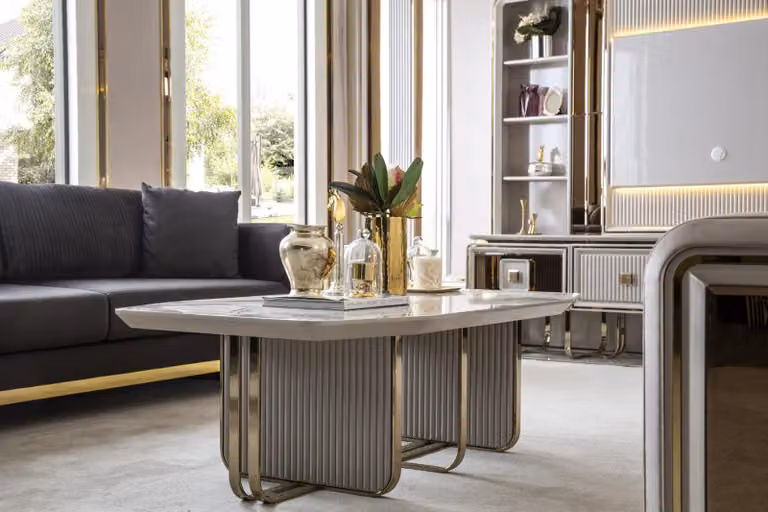 Couchtisch Weiß Metall Luxus Design Couch Tisch Möbel Wohnzimmer Elegantes