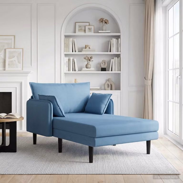 Chaise longue oversize vidaXL in velluto a coste blu con cuscini inclusi, L: 173 cm, P: 114 cm, H: 86 cm