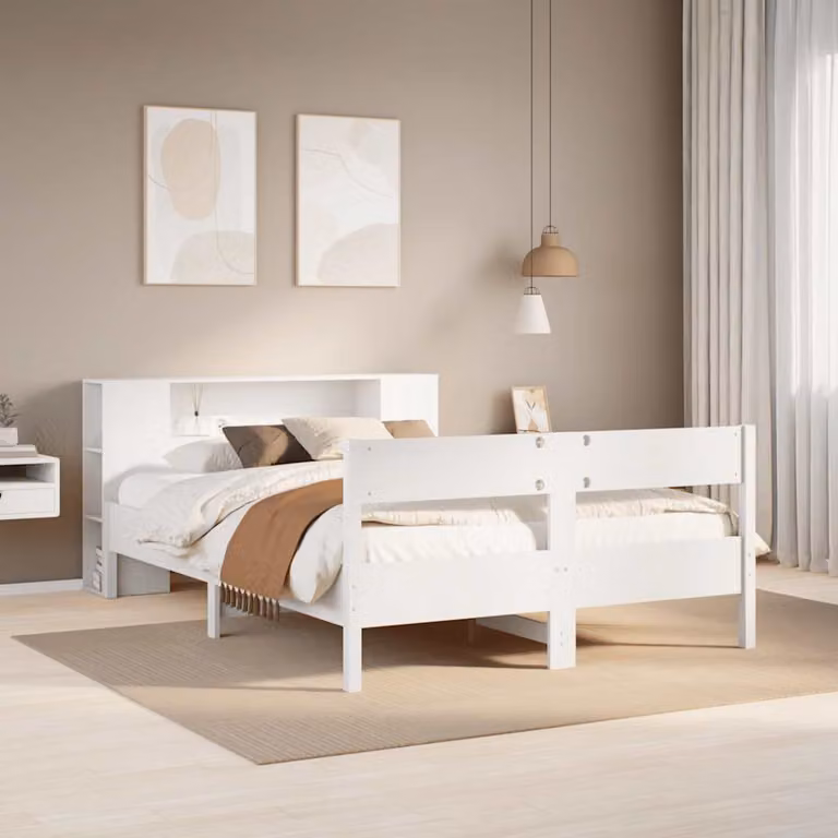 vidaXL Letto Libreria in Legno di Pino Bianco con Ripiani Laterali L/P/H: 200 x 160 x 229,5 cm