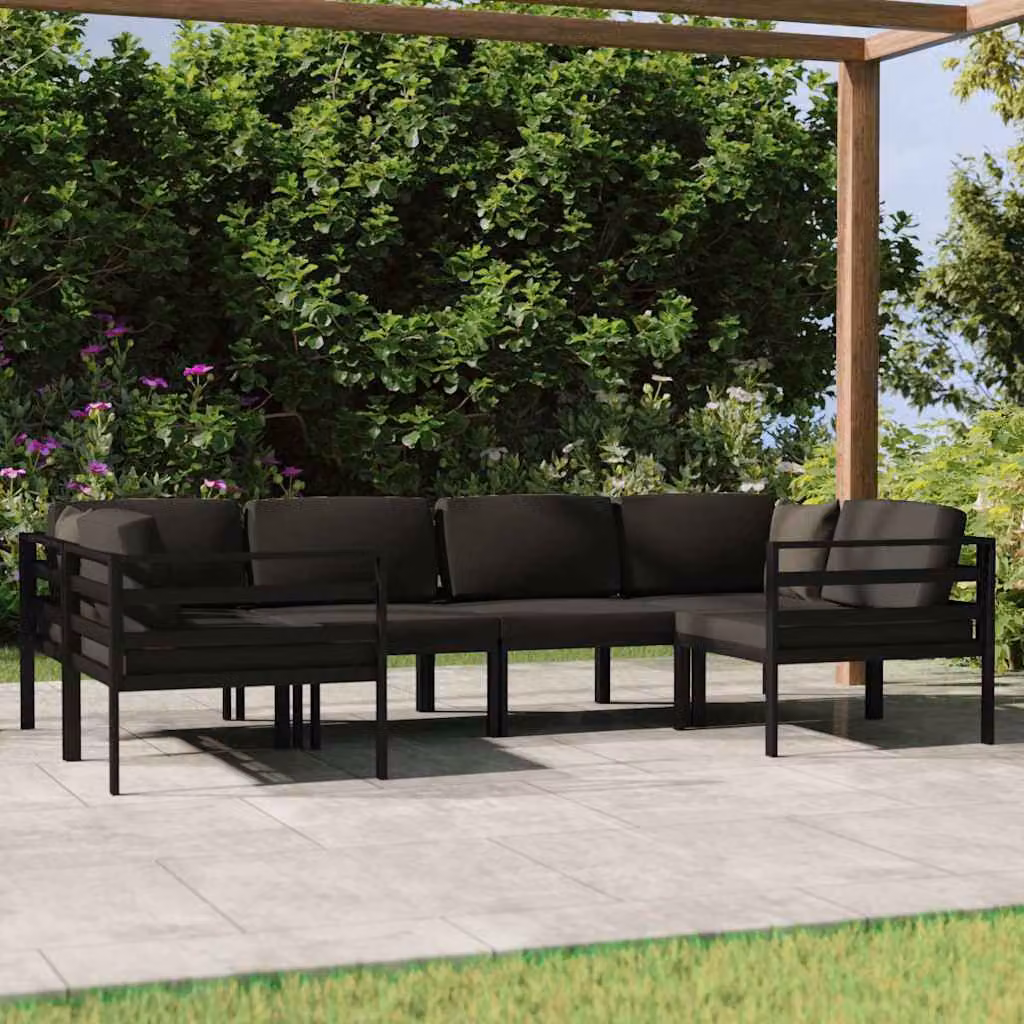 vidaXL Set Divani da Giardino a L 6 pz in Alluminio Antracite con Cuscini Imbottiti – 1