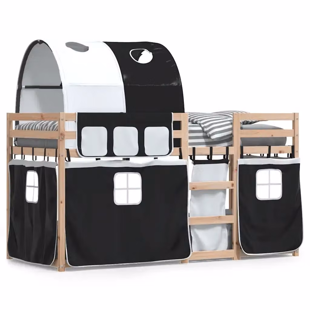 Letto a castello per bambini vidaXL in legno di pino bianco e nero L/P/H: 195.5 x 90 x 112 cm – 2